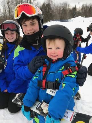 family skiing